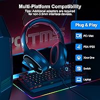 Vista 3 de Auriculares para juegos de PC, auriculares con cable para PS5, PS4, Nintendo Switch, auriculares Xbox One con sonido estéreo, auriculares plegables