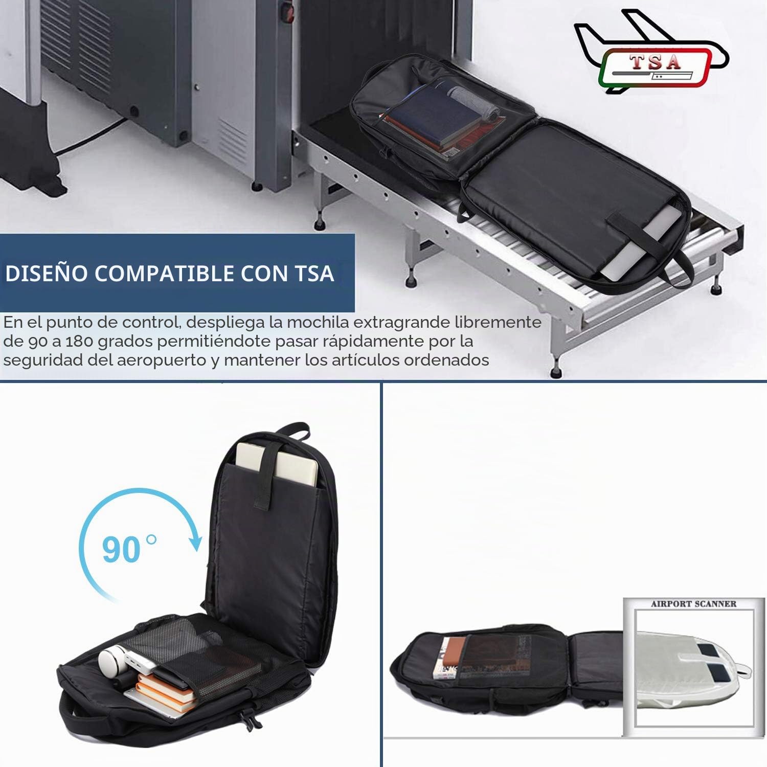 Mochila Hombre Grande 50L Mochila Portatil 17 Pulgadas Impermeable Antirrobo Mochila Ordenador Portatil con Puerto USB Mochila Portatil Bolsa para Negocio Trabajo Diario Viaje Escolares - Negro