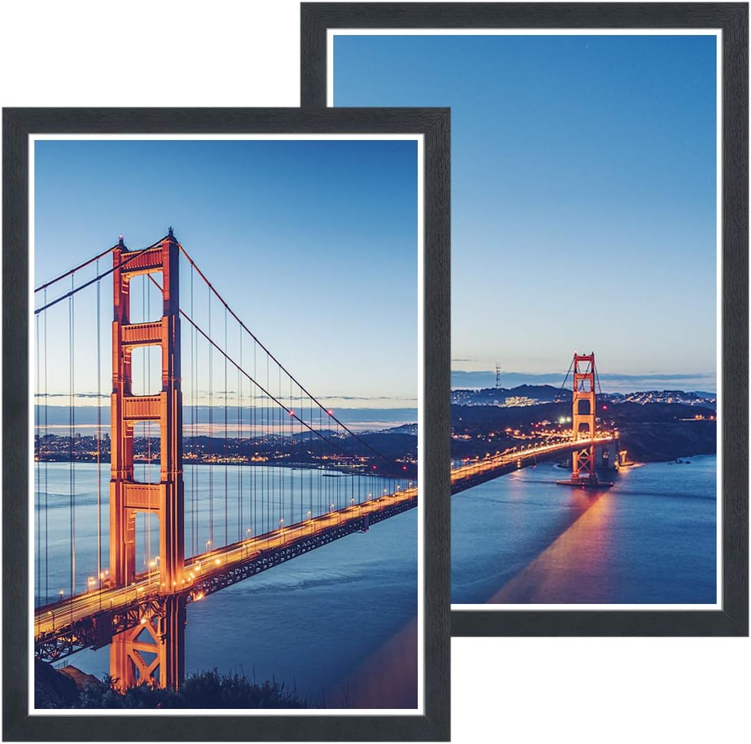 DBWIN 13x19 Picture Frame Black Wood Pattern Poster Frame Plexiglass