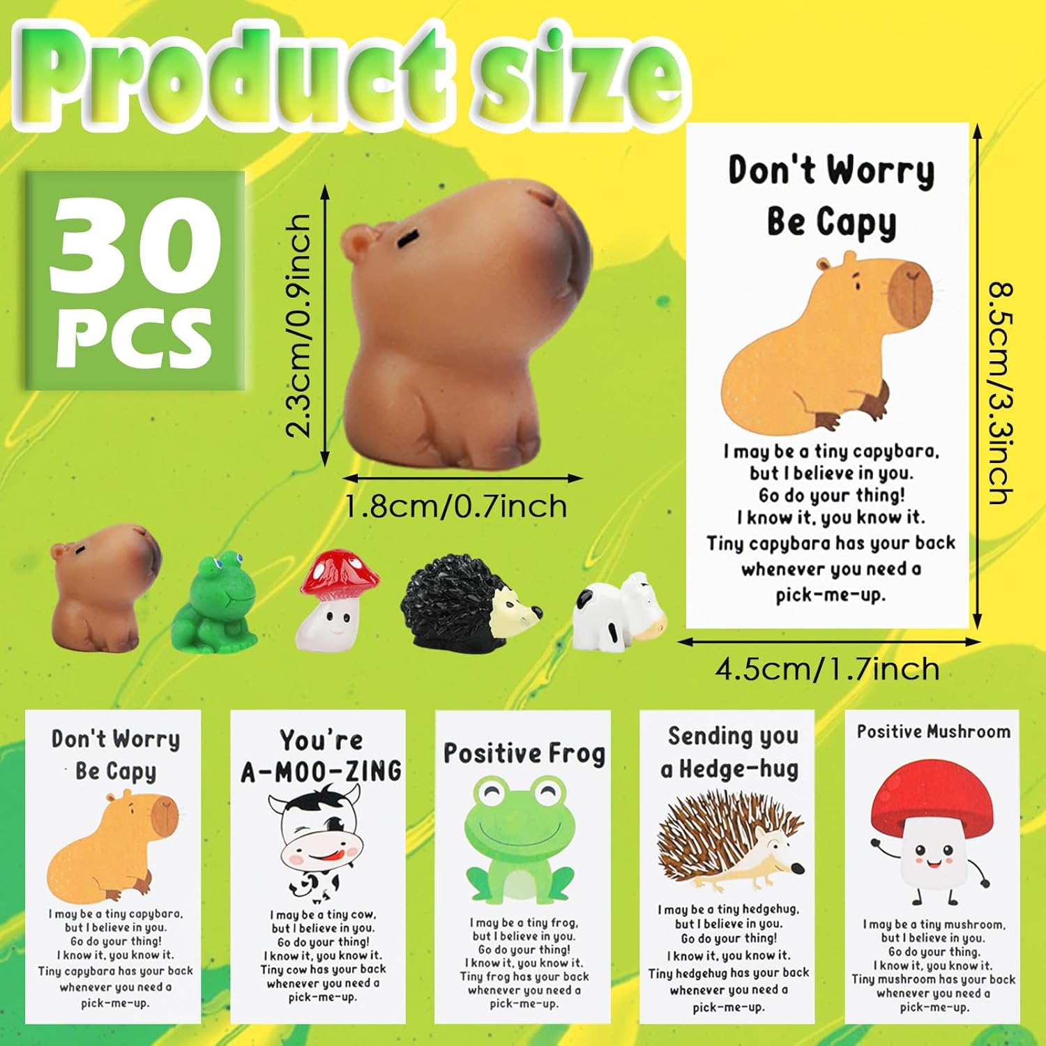 50 Sets Inspirational Positive Resin Gift with Positive Cards, Emotional Support Positive Appreciation Gifts with Mushroom Capybara Cow Frog Hedgehog for Teacher Nurse Employee