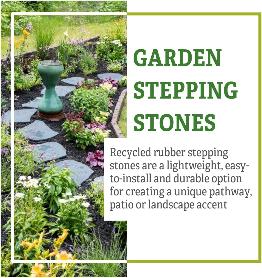 Gardener's Supply Company Flagstone Recycled Rubber Stepping Stone For Garden Walkway | Outdoor Patio Decor & Lawn Pathway Landscaping Stepping Blocks | 17"W X 1/2 Thick | Qty: 1 Stone