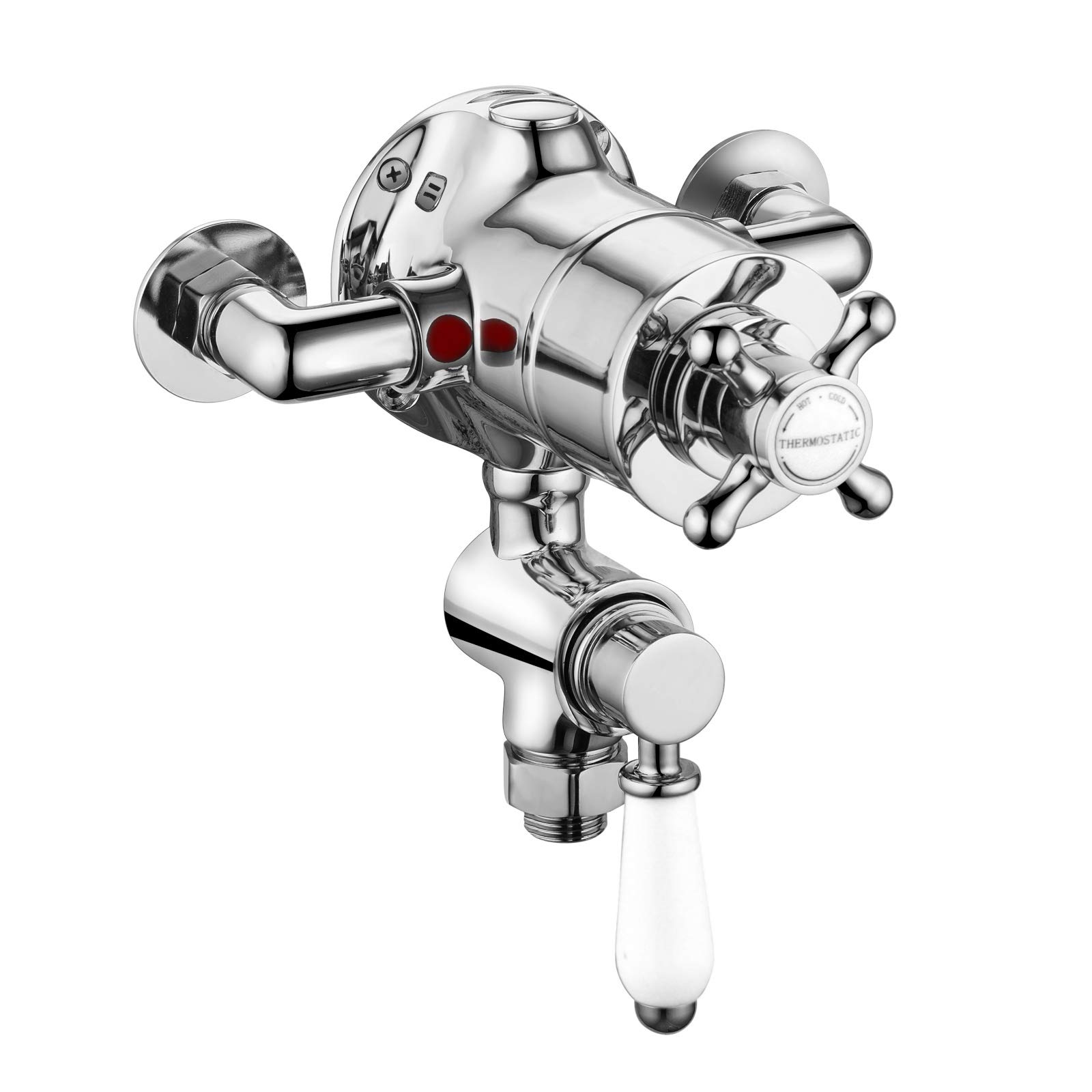 ENKI, Downton, T88, Single Shower Unit Outlet, Twin Thermostatic Shower Valve Outlet, White and Chrome Shower Tap Attachment for Bathroom Showers, Traditional Shower Valve Style