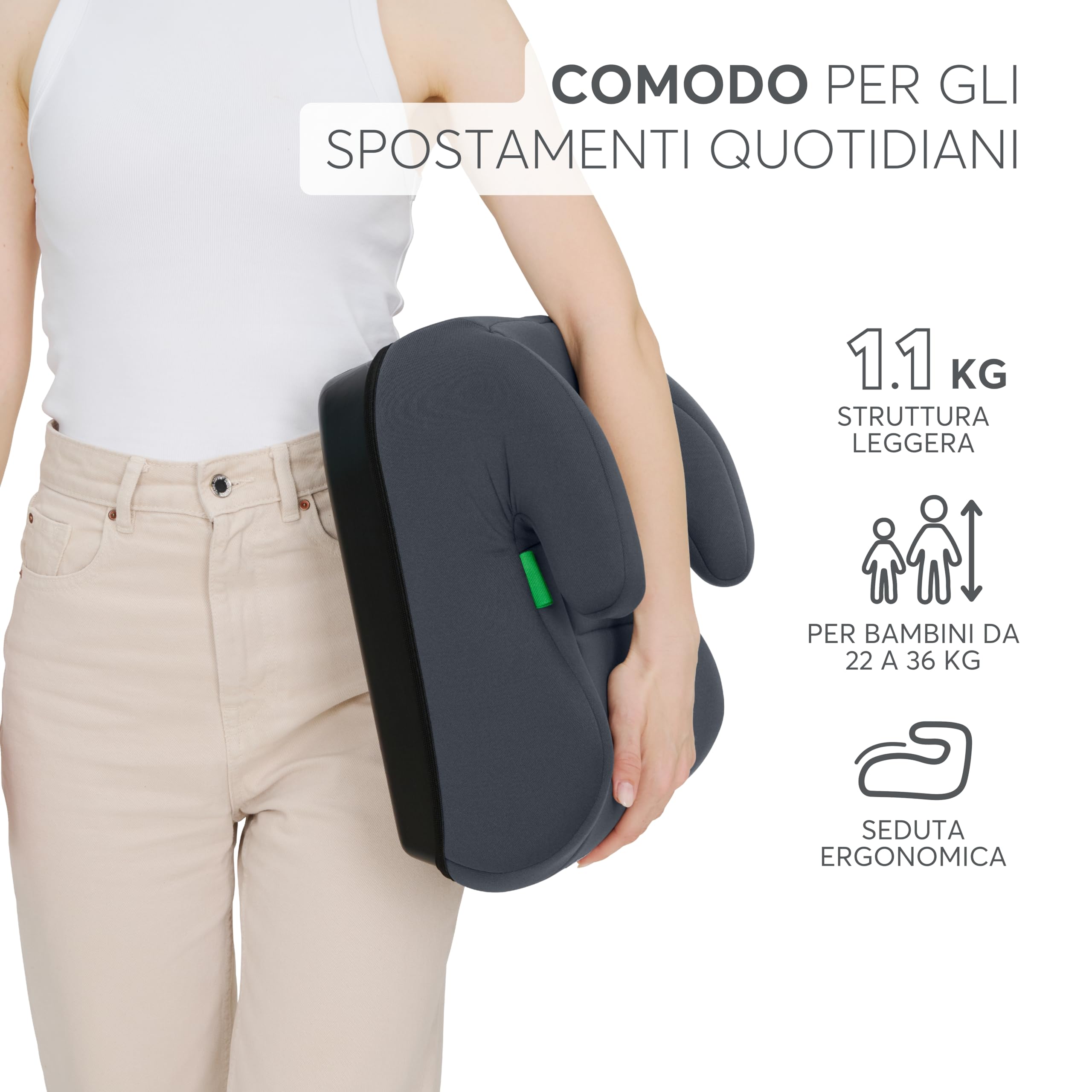 KikkaBoo i-UP Rialzo auto per bambini, i-Size, 125-150 cm, Seggiolino auto Gruppo 3, da 7 a 12 anni, da 22 a 36 kg, Rialzo auto, Facile installazione con cintura, Nero
