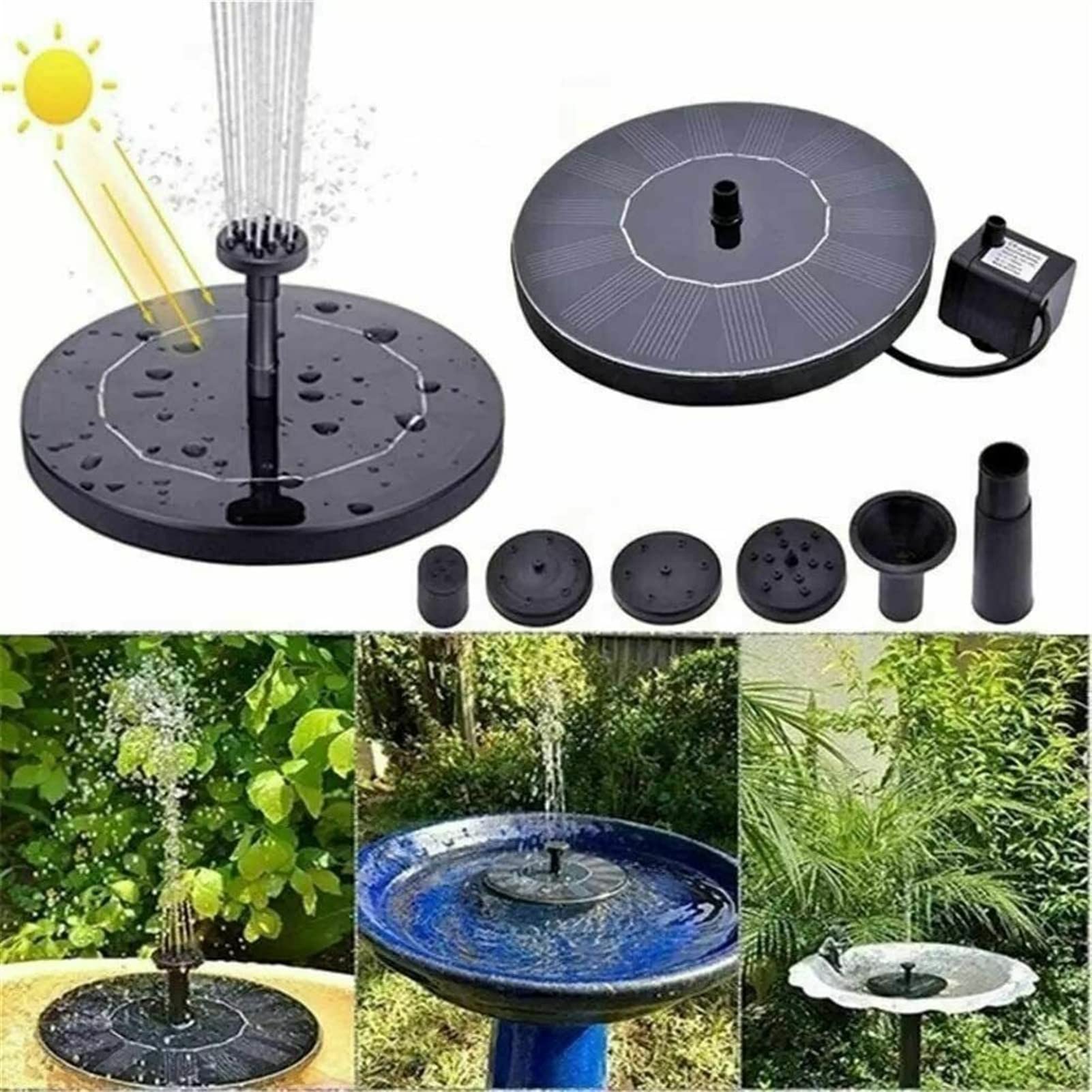 Fontana Solare Galleggiante Per Uccellini: Pompa Ad Energia Solare Per Laghetto, Piscina E Giardino - Set Da 8 Pezzi, Sicura Per Pesci
