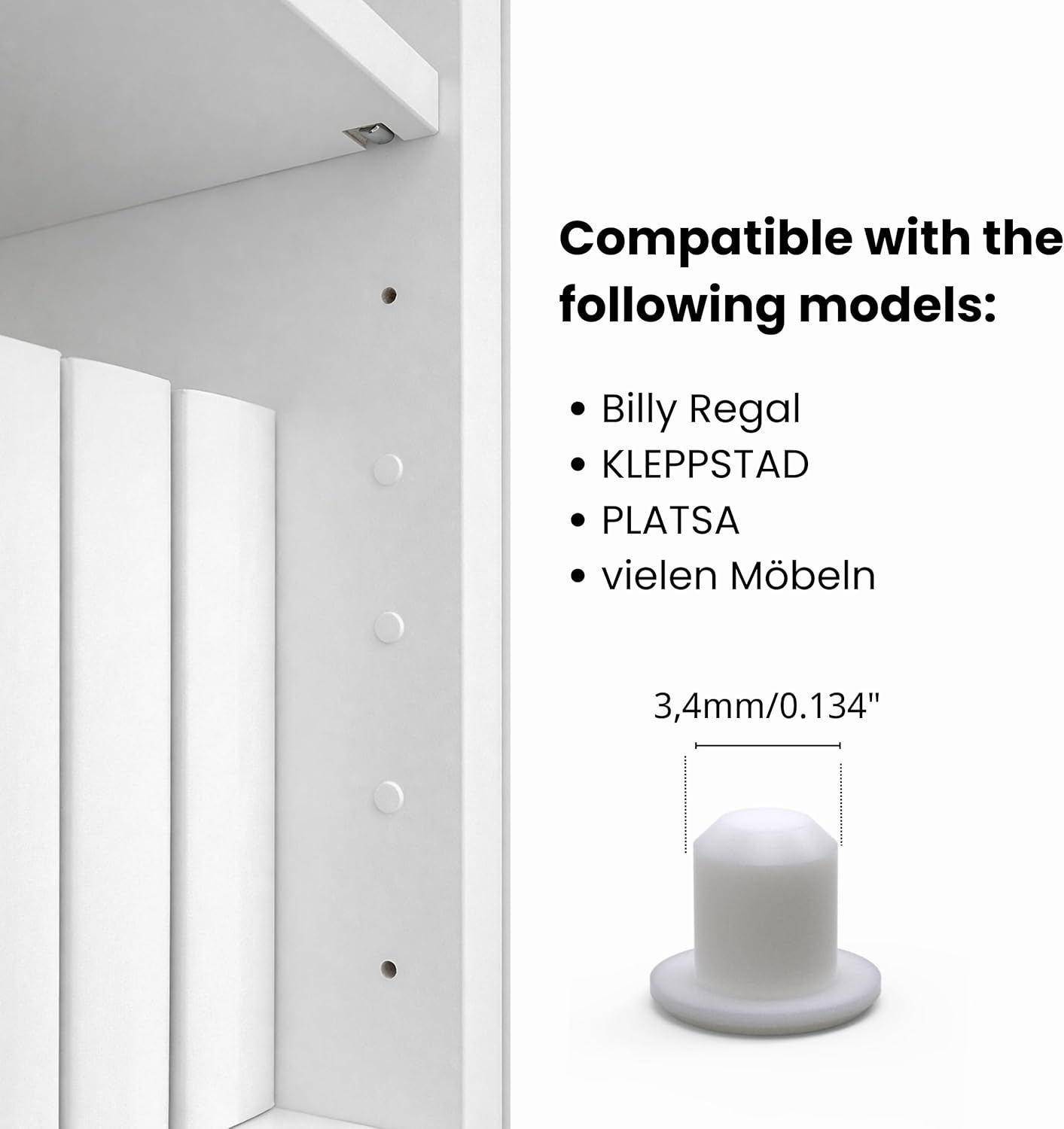 Hole Covers Set White - Approx. 220 Cover Caps for Drill Holes, Cover Plugs & Screw Cover - Compatible with IKEA Platsa/KLEPPSTAD/Billy Shelf Accessories - Diameter 3.4 mm for Furniture