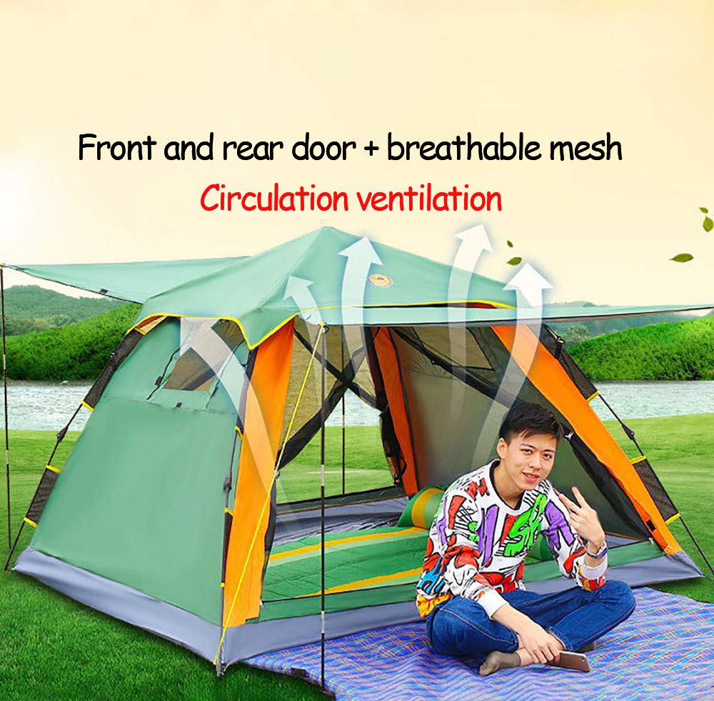 3-4 Personen Familien-Gruppenzelt mit Sonnendach, 145 cm Spitzenhöhe, Camping, Festival, wasserdichtes Automatikzelt, 5000 mm Wassersäule, Grün