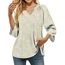 Womens 3/4 Sleeve Shirts Pleated V Neck Boho Floral Blouses Dressy Casual Comfy Soft Flowy Fall Basic Tops