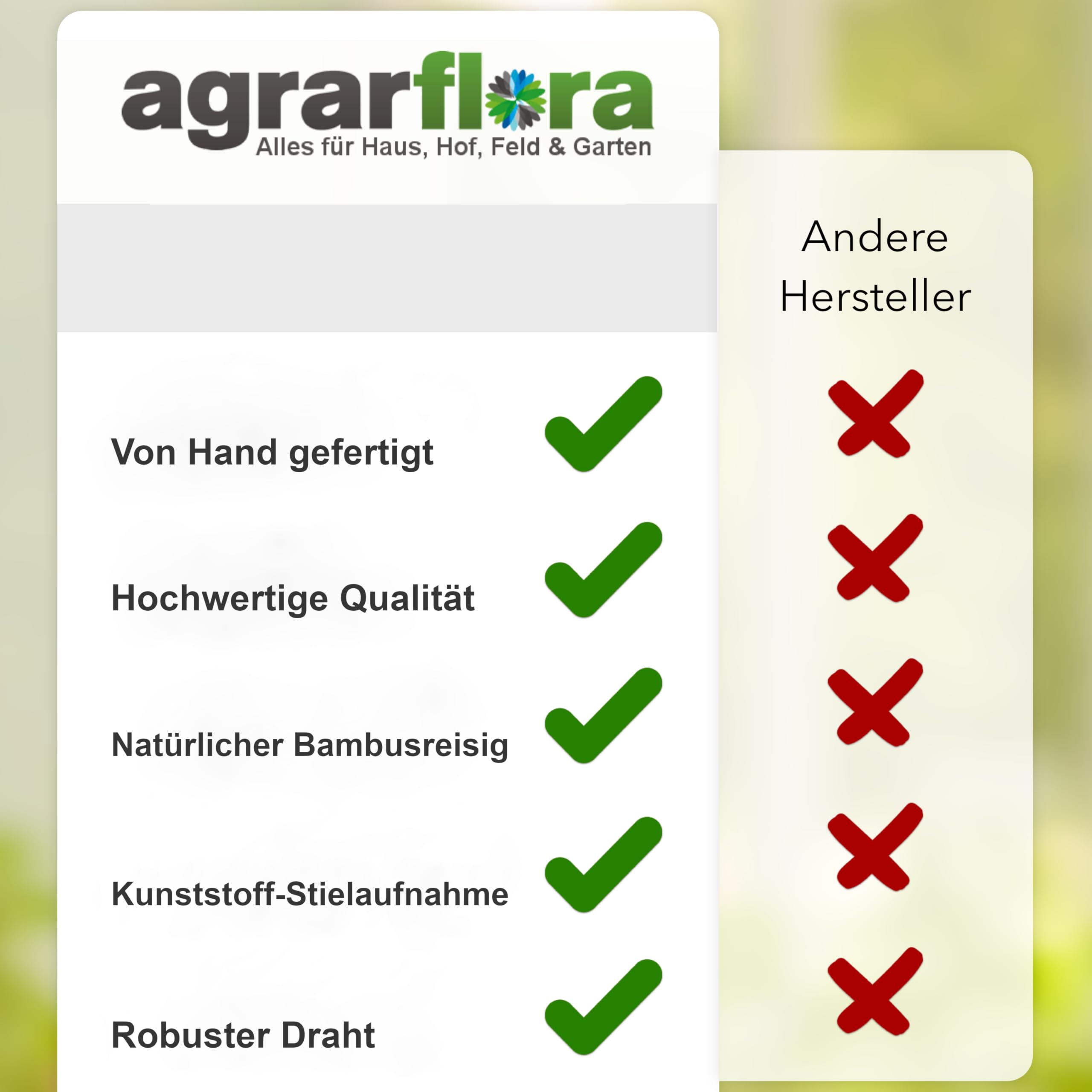 Bambusbesen Spar Set - Stallbesen aus Bambusreisig - Reisigbesen mit Kunststoff-Stielaufnahme - Strauchbesen, Hexenbesen, Reiserbesen - Kehrbesen für Haus & Garten - 10 Stück