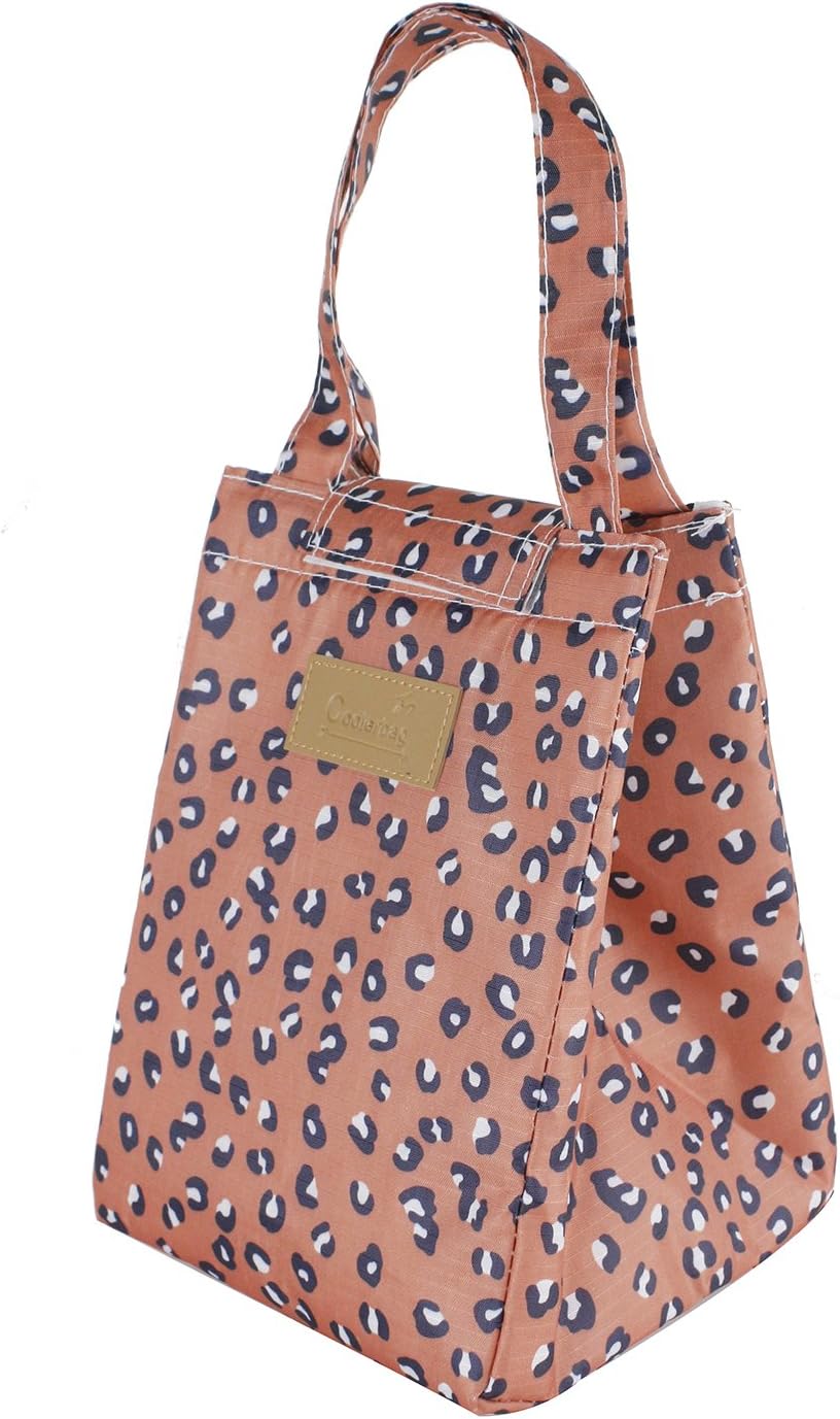 Violet Mist Reuseable Cute Cotton Lunch Bag Well Insulated Lunch Box Tote Waterproof Aluminum Film Cooler Bag?Leopard?