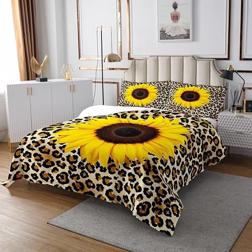 Miniatura 3 de Erosebridal Juego de colcha de leopardo, colcha de girasol, estampado abstracto de piel de guepardo para niños y niñas, juego de ropa de cama cómodo