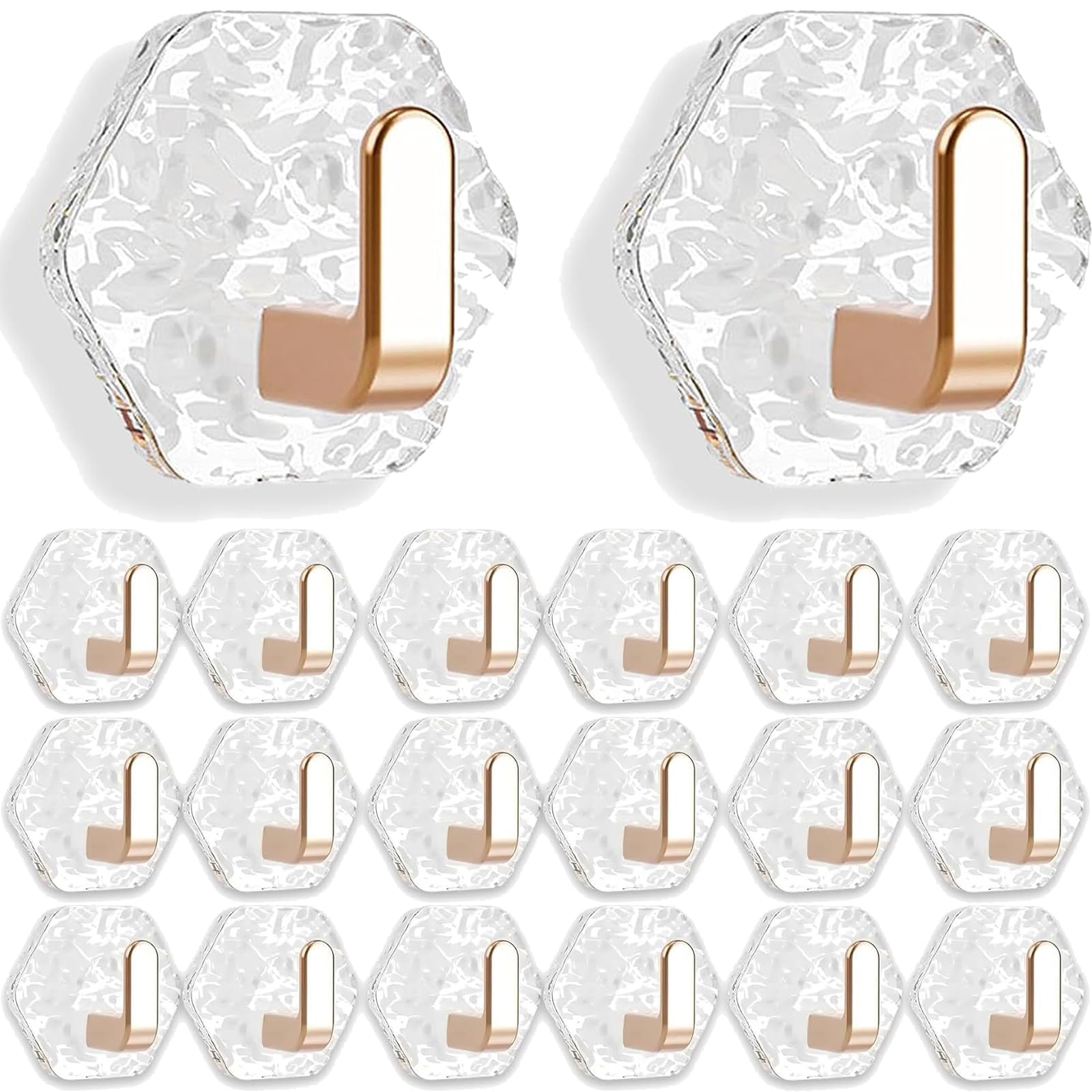 Leipsychic 20PCS Water Ripple Hexagonal Self Adhesive Hooks, Hexagonal Ripple Design, No Drill Bathroom Kitchen Wall Hooks, Heavy Duty Waterproof Adhesive for Towels, Keys & Home Décor (A)
