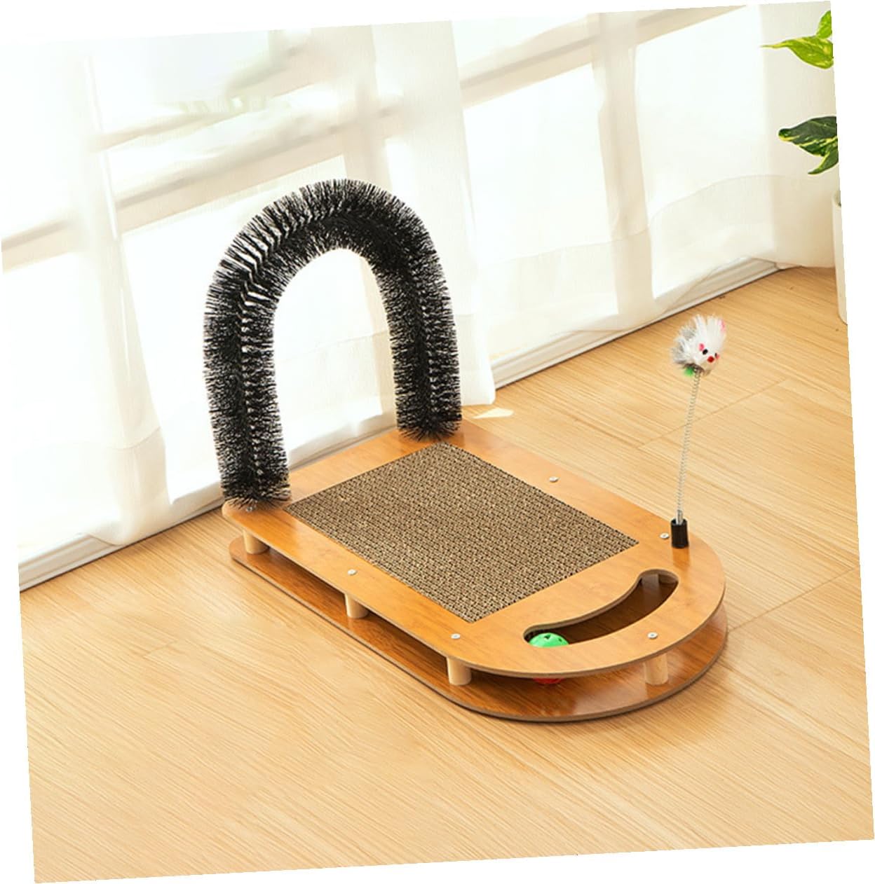 Cat Scratching Board U-Shaped Sturdy Scratcher with Interactive Ball Track for Indoor Cats Kitten Multi-Function Floor Accessory Pet Supplies