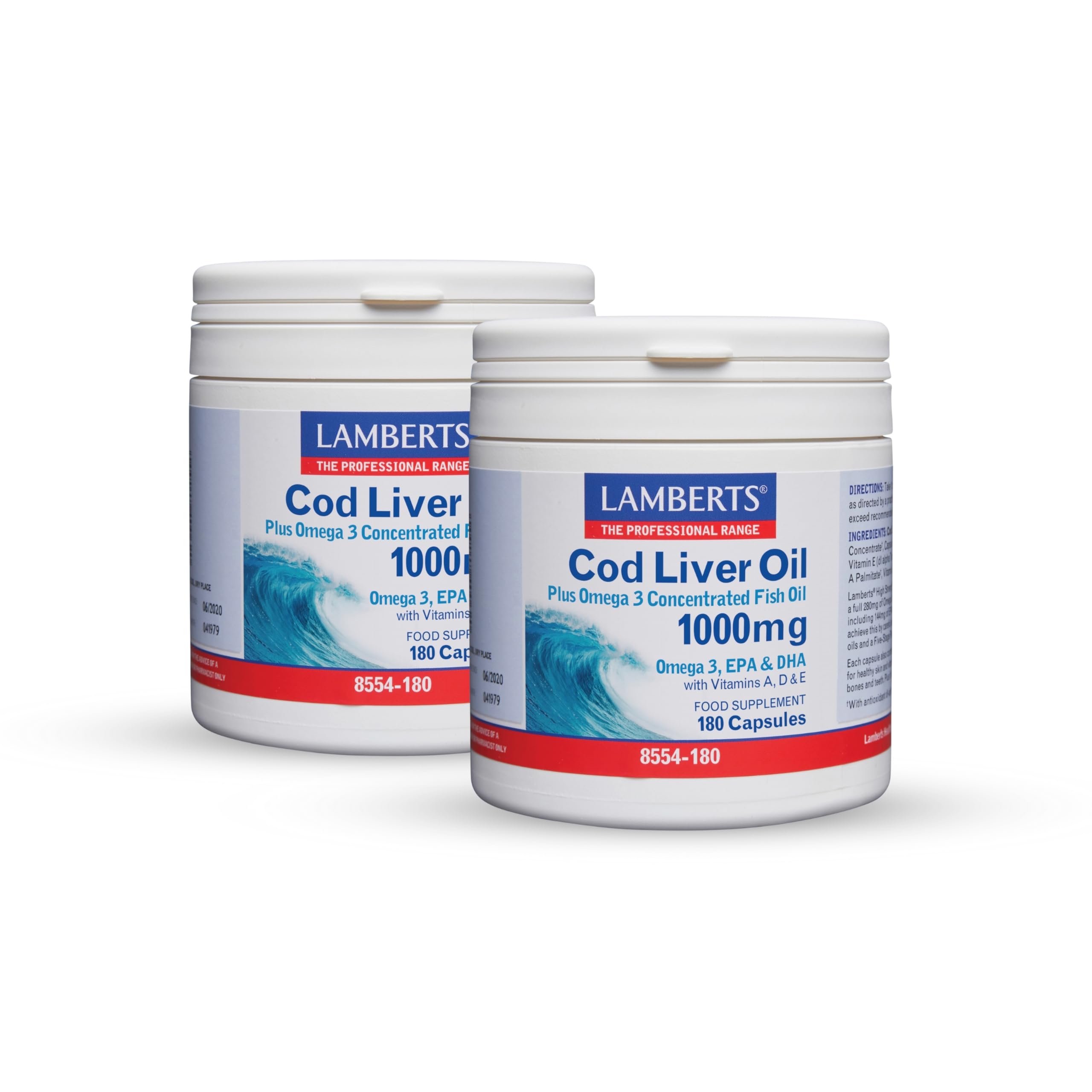 Pack Ahorro x2 | Aceite de Hígado de Bacalao, 1000mg, Cápsulas, con Omega-3 280mg, EPA 144mg, DHA 107mg, Vitaminas A, D y E