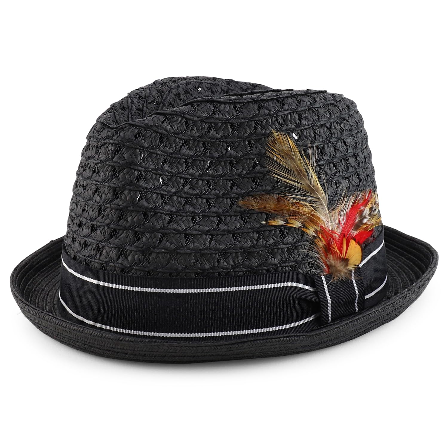 Armycrew Cool Lightweight Paper Straw Fedora Hat with Feather and Ribbon Band
