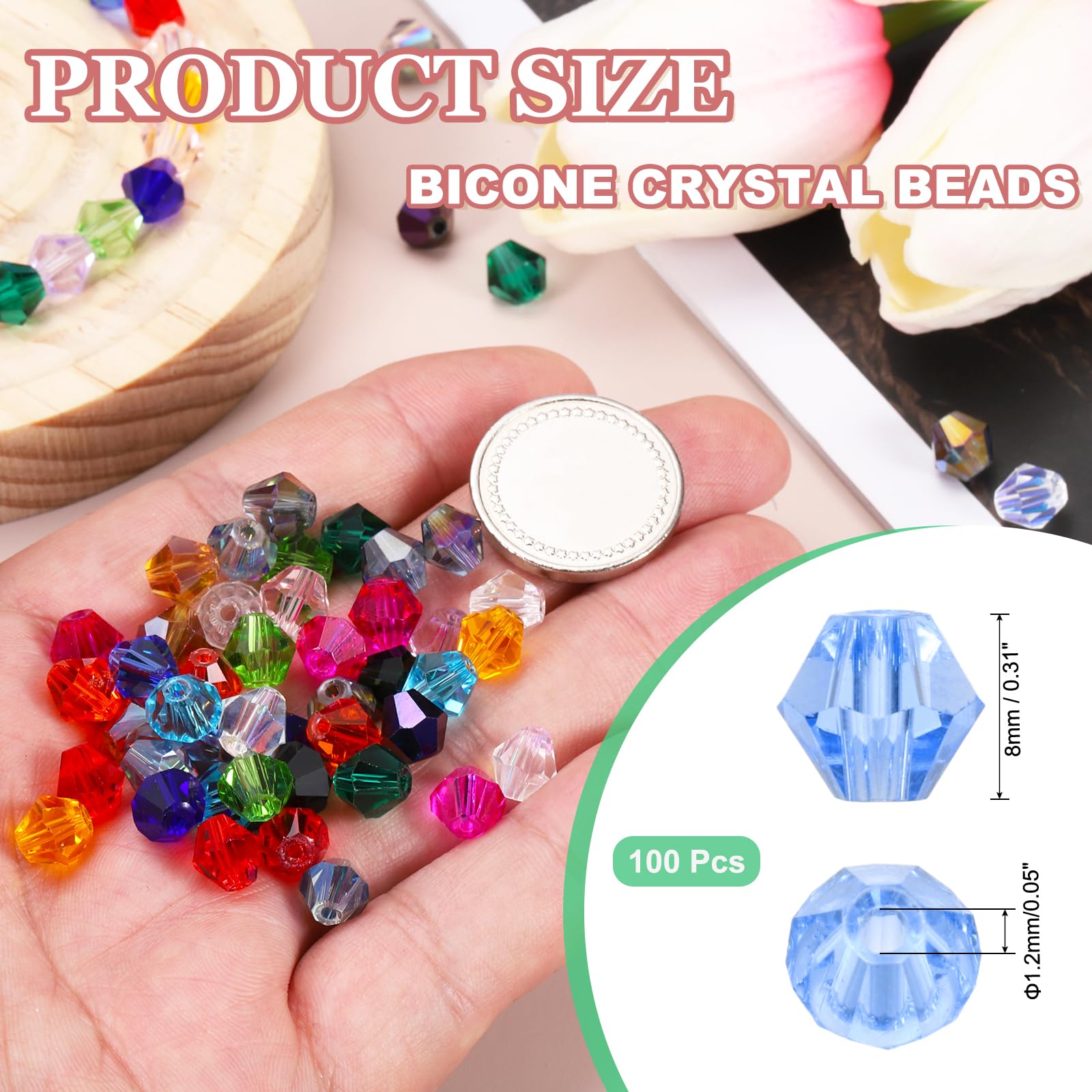 PATIKIL 100pcs 8mm Bicone Glass Crystal Beads - Image 2