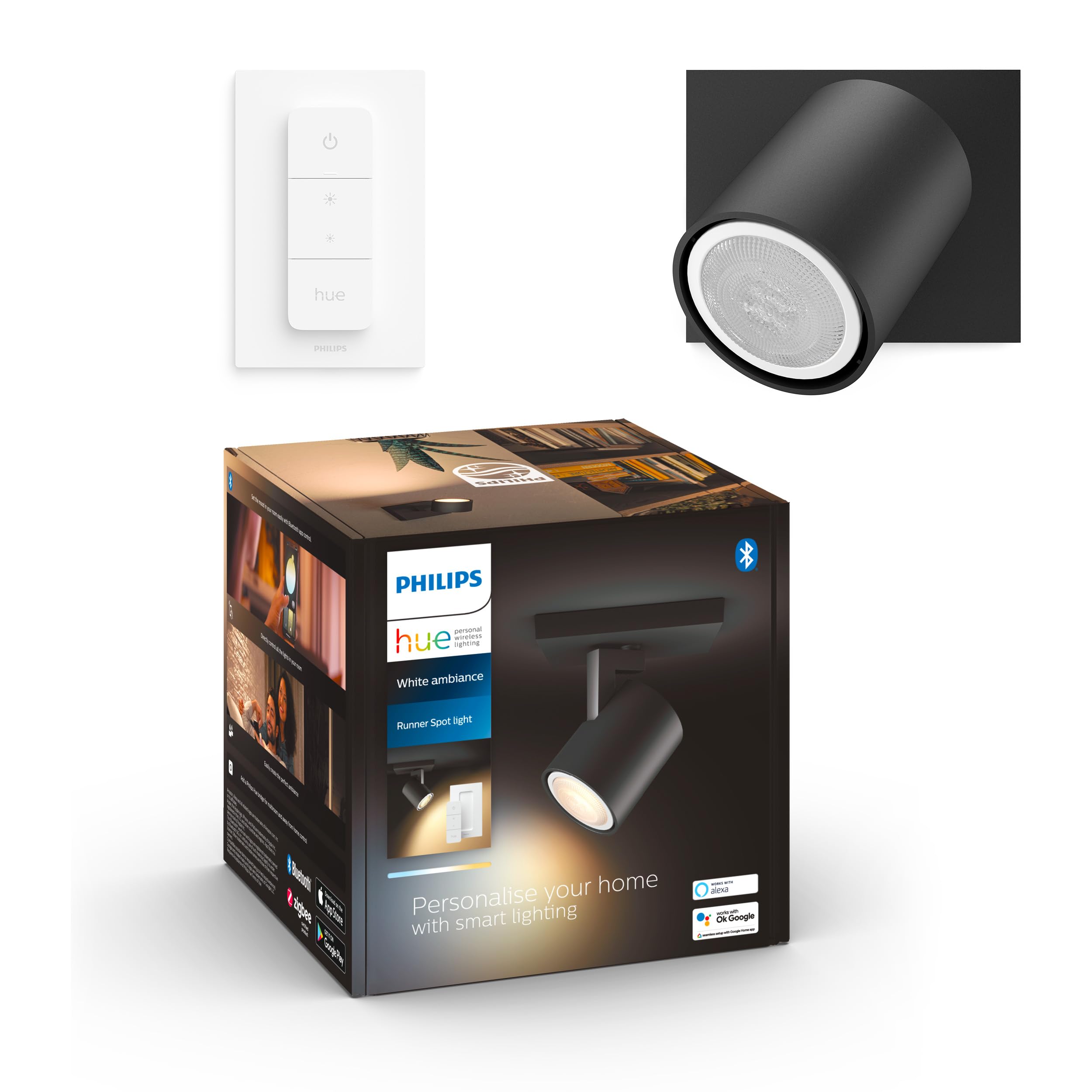 Philips Hue Schwarz Runner Spot Inkl. Dimmschalter + Gu10 Led Spotlight, | White Ambiance, Alle Weißschattierungen, 5 W, Dimmbar, App- Und Sprachsteuerung, Smart Home