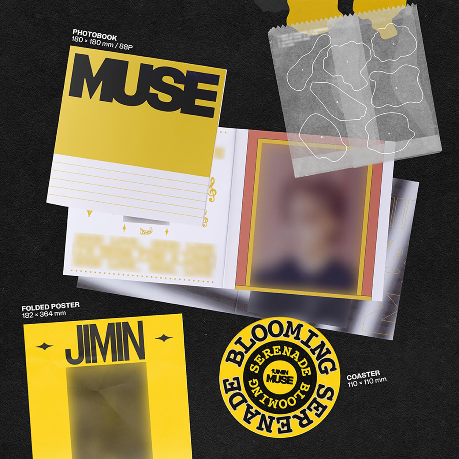 JIMIN OF BTS - [MUSE] (SERENADE Ver.) Photobook R + Muse Card Set + Coaster + 2 Extra Photocards
