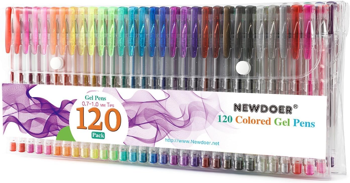 Newdoer 120 Unique Colours (No Duplicates) Gel Pens - Multi-Pack Size - 50% Extra Ink - For Adult Colouring Books,Draw,and Write - Best Set for Colouring Art