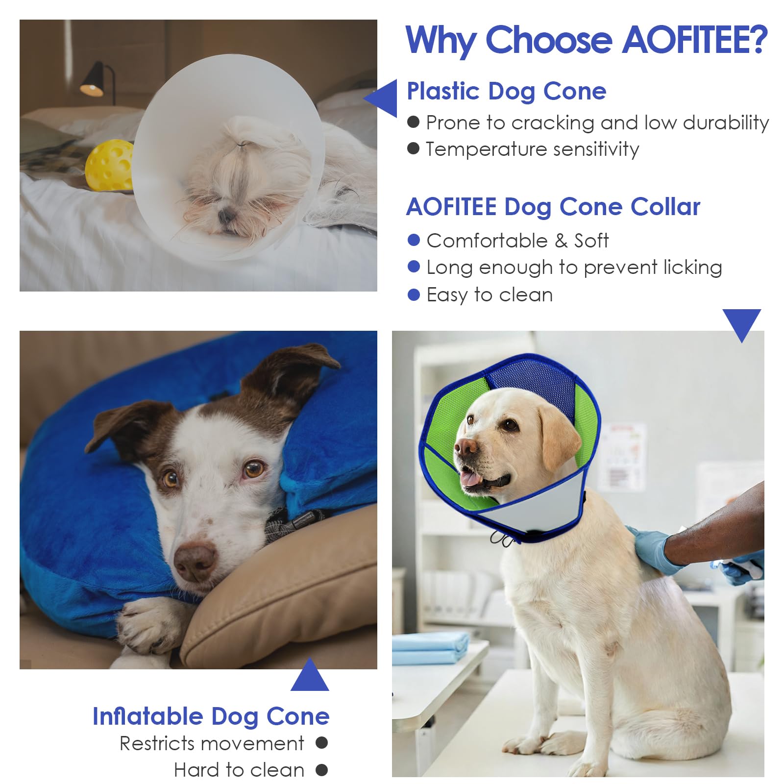AOFITEE Cône pour chien – Cônes souples pour chiens après une chirurgie – Cônes confortables pour arrêter de lécher les chiens de grande taille – Collier électrique élisabéthain pour la cicatrisation