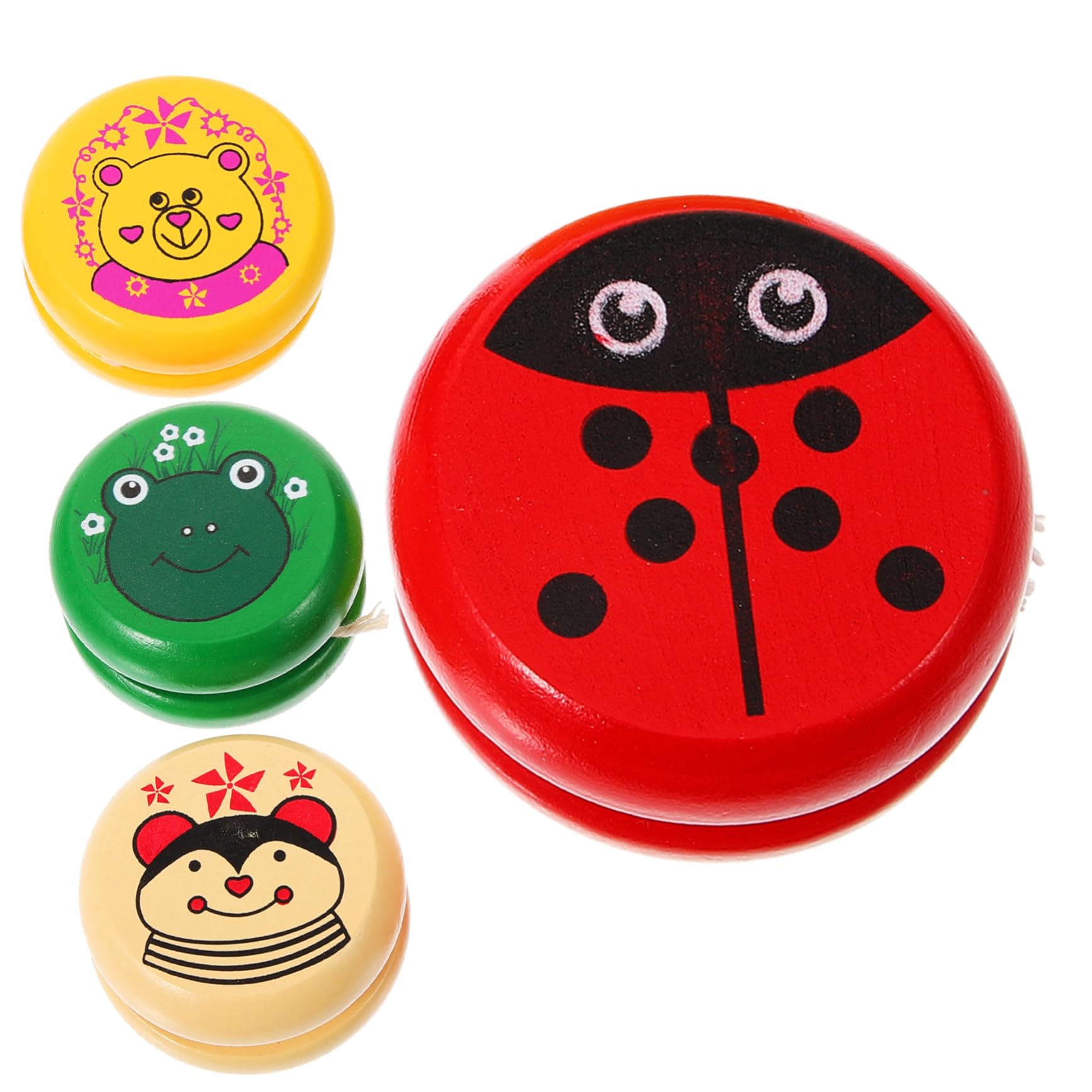 Toyvian 4pcs Yoyo Educational Wooden Yoyo Ball for Fun Plaything Colors Present for Developing Color Recognition and Wrist Strength Random Color