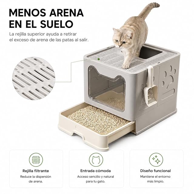 Foto 3 de 7 de Arenero para Gatos Cerrado con Cajón Extraíble y Doble Entrada