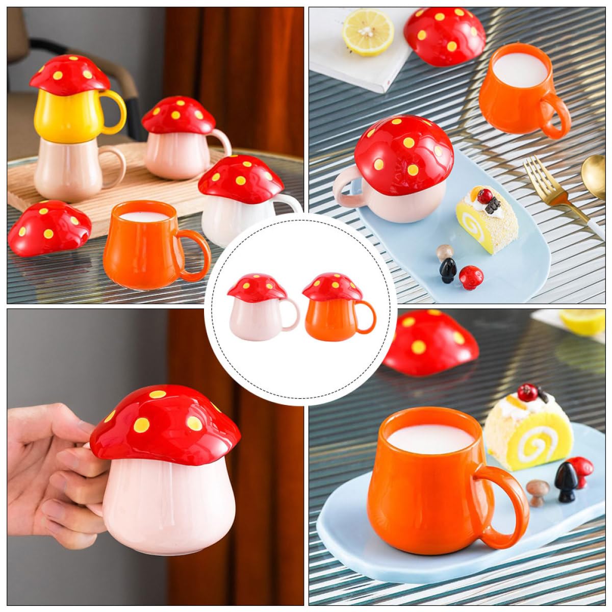 SUPVOX Tazza da Caffè in Ceramica a Forma di Fungo Set 2 Pezzi, Tazza per Colazione e Bevande Calde, Superficie Liscia e Impugnatura Comoda per Uso Quotidiano