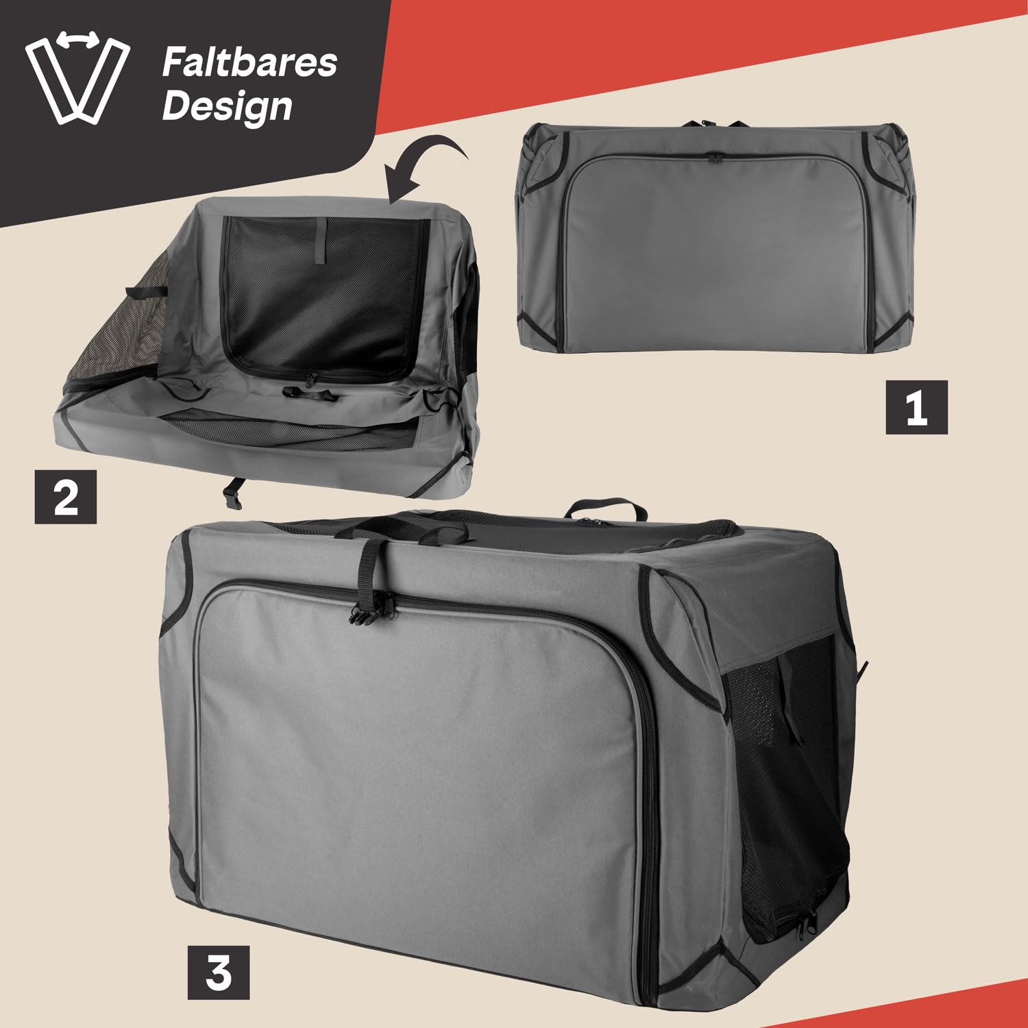 all Pets United® Składana torba transportowa dla psa i kota – 63x43x40 cm | Rozbudowa boczna, wodoodporny nylon Oxford, stalowa rama – idealna do pociągu, samochodu i samolotu