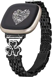 Bling Love Clover Bands For Women Compatible With Versa 4/Versa 3/Sense 2/Sense Stainless Steel Adjustable Replacement Strap.