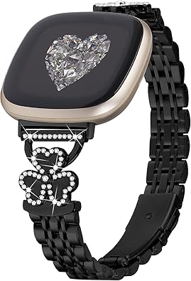 Bling Love Clover Bands For Women Compatible With Versa 4/Versa 3/Sense 2/Sense Stainless Steel Adjustable Replacement Strap.