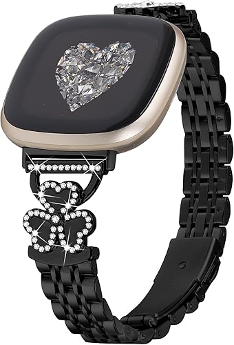 Bling Love Clover Bands For Women Compatible With Versa 4/Versa 3/Sense 2/Sense Stainless Steel Adjustable Replacement Strap.