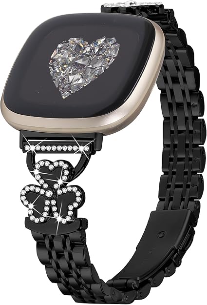 Bling Love Clover Bands For Women Compatible With Versa 4/Versa 3/Sense 2/Sense Stainless Steel Adjustable Replacement Strap.