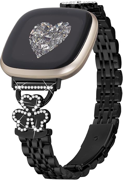 Bling Love Clover Bands For Women Compatible With Versa 4/Versa 3/Sense 2/Sense Stainless Steel Adjustable Replacement Strap.