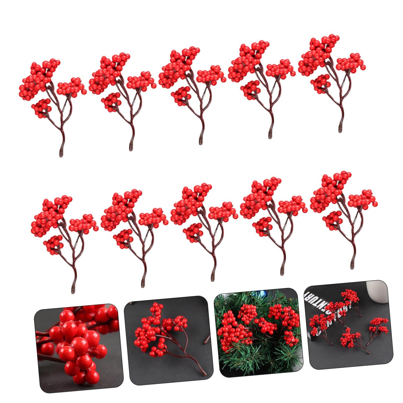 PRETYZOOM 40 Piezas De Frutas Rojas Artificiales Guirnalda De Navidad Tallos De Rojas Ramas De De Acebo Ramas De Artificiales Manualidades Tallos De