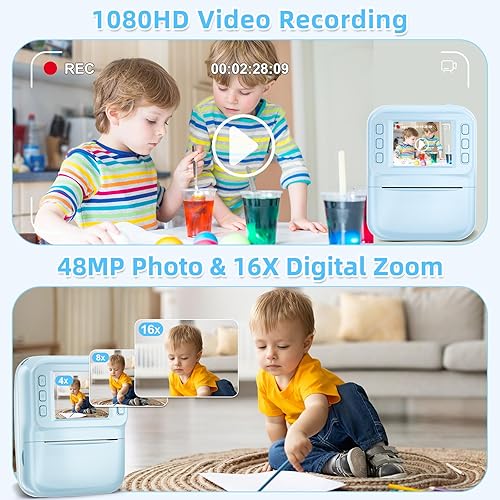 Miniatura 3 de MINIBEAR Cámara para Niños con Impresión Instantánea, Cámara de Impresión Instantánea de 48MP para Niños 1080P, Cámara de Video Digital para Niños