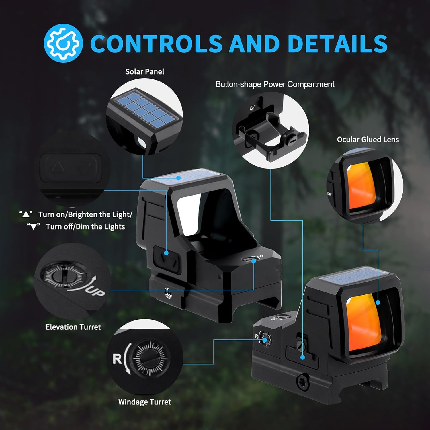 1x26mm Multi Reticle Solar Red Dot Sight, 2MOA Dot 40MOA Circle Shake Awake Scope, 10 Levels Illumination Compact Sight, 1500G's Shockproof IPX7 Waterproof Reflex Optics with Picatinny Base