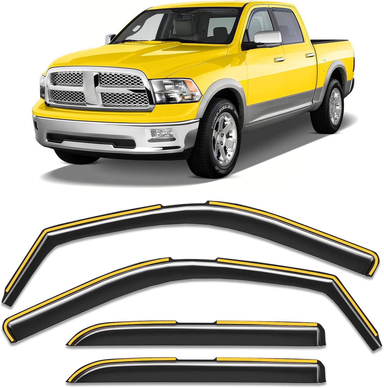 in-Channel Window Rain Guard for Dodge Ram 1500 2009-2018/Ram 2500&3500 Crew Cab 2010-2026 Rain Guards Side Window Visors Low Profile Vent Visor Window Deflectors Vent Shades Truck Accessories