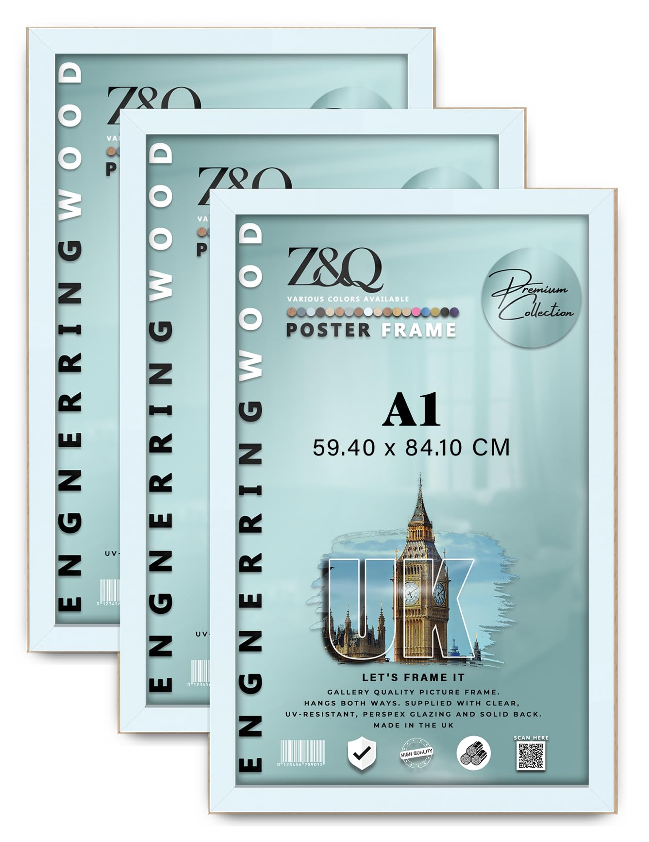 Z&Q White Pack Of 3 Elegant Eton Wood Finish A1 (59.40 X 84.10 Cm) Poster Frame | For Wall Décor 33 X 23 Inch Perfect For Art Display & Family Photo Gallery [ ]