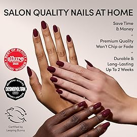 Glamnetic Press On Nails - Berry Maroon | Opaque Dark Red Maroon Short Round Fake Nails, Salon Quality | 12 Sizes - 30 Nail Kit