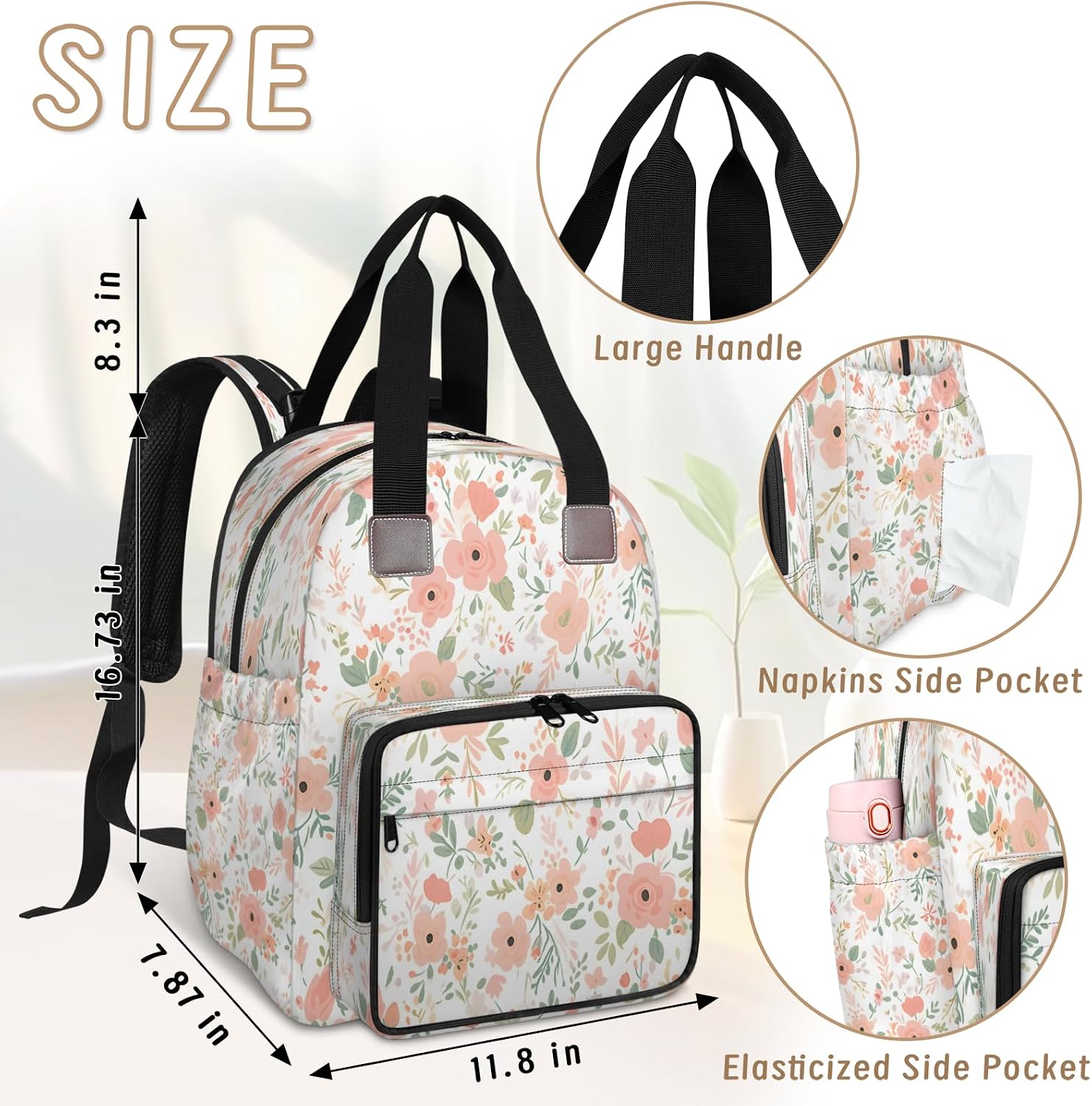 Baby Diapers Bag Backpack, Spring Floral Waterproof Large Baby Bag for Mom Dad, Wildflowers Flowers Travel Diaper Bag Backpack