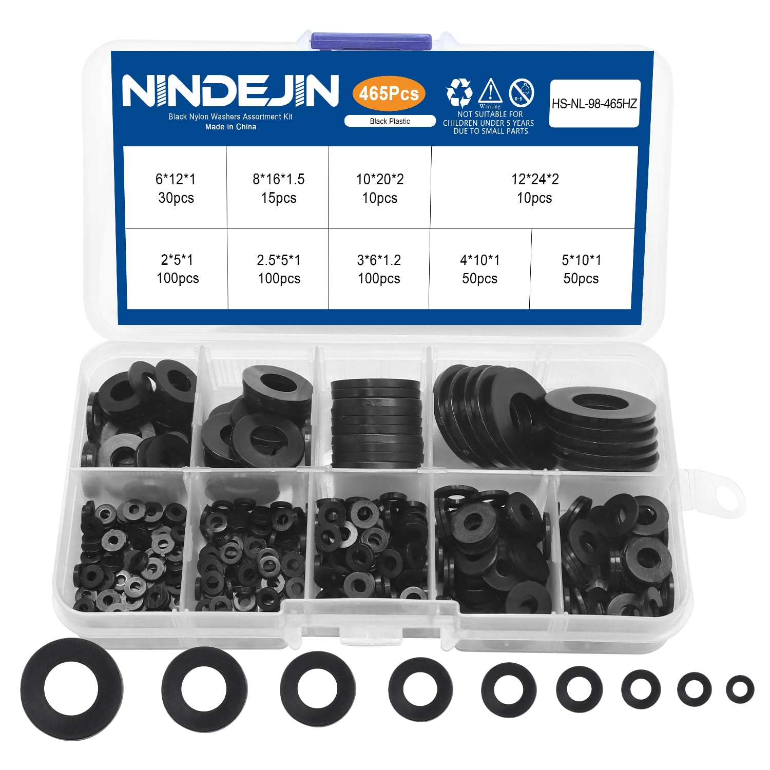 NINDEJIN Flat Washer Kit - 315 Brass Washers M2-M12 -10