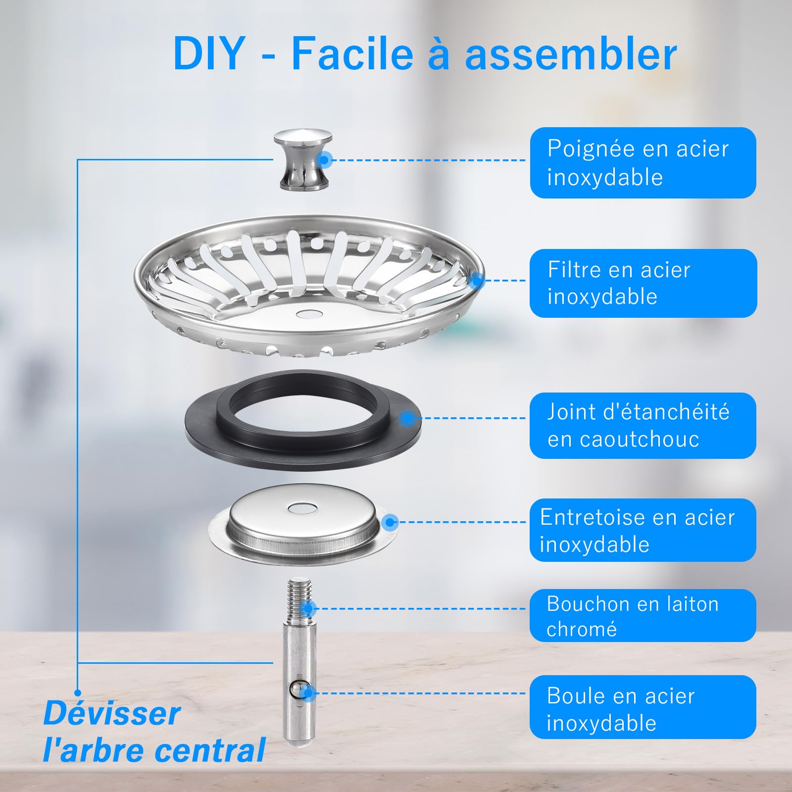 Bouchon d'évier en Acier Inoxydable 84mm 2 Pack Remplacement pour Cuisine