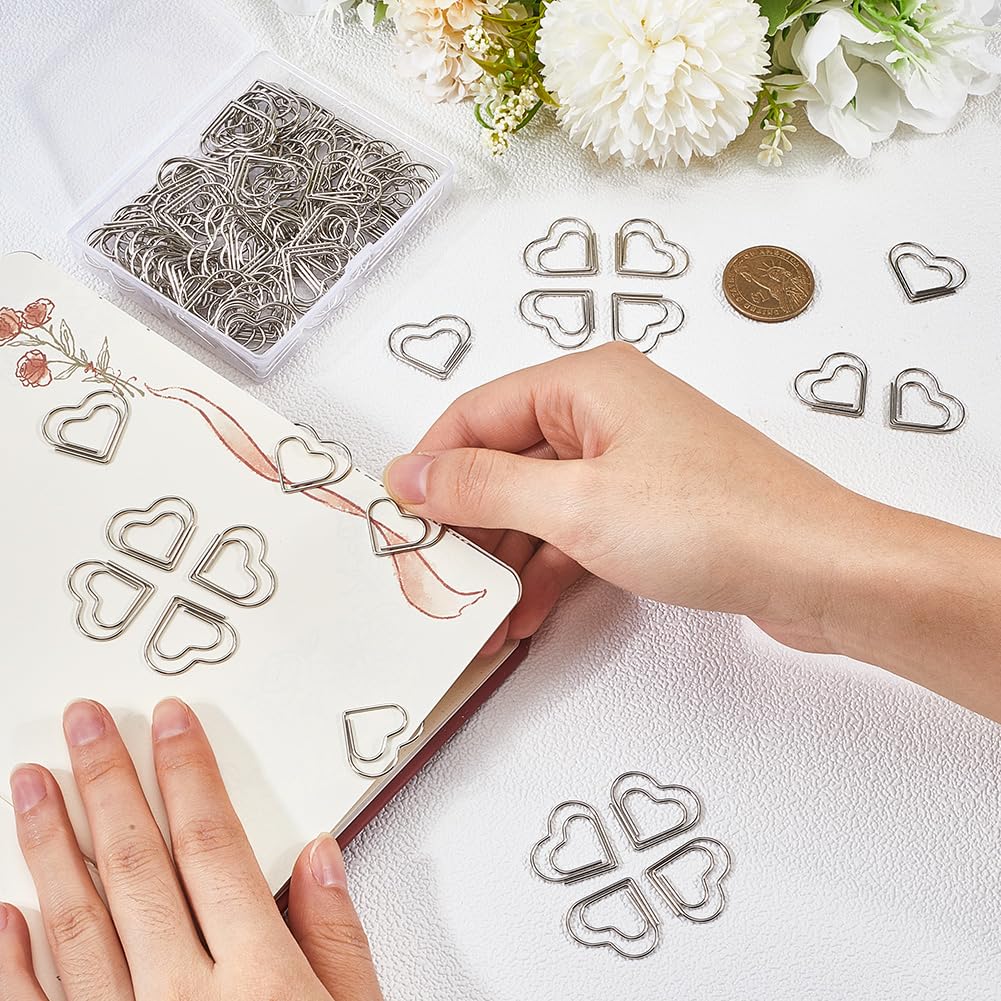 SOFPLATE 1 Box 100Pcs Mini Silver Heart Paperclips Cute Paper Clips Bulk Love Hearts Shaped Metal Journaling Paper Clamps Binder Clips Bookmarks for Document Sorting Organizers Wedding Office Supplies - Image 3