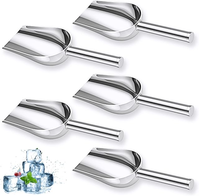 Ice Scoop, 5oz Sweet Tongs Stainless Steel Scoops for Food Ice Shovel Multifunctional for Bar Party Wedding Kitchen, Set of 5