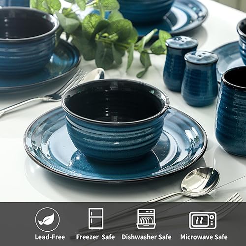 Miniatura 4 de Hasense Juego de vajilla de 14 piezas, platos y cuencos resistentes a las astillas y arañazos, juego de platos redondos de cerámica para 4, apto