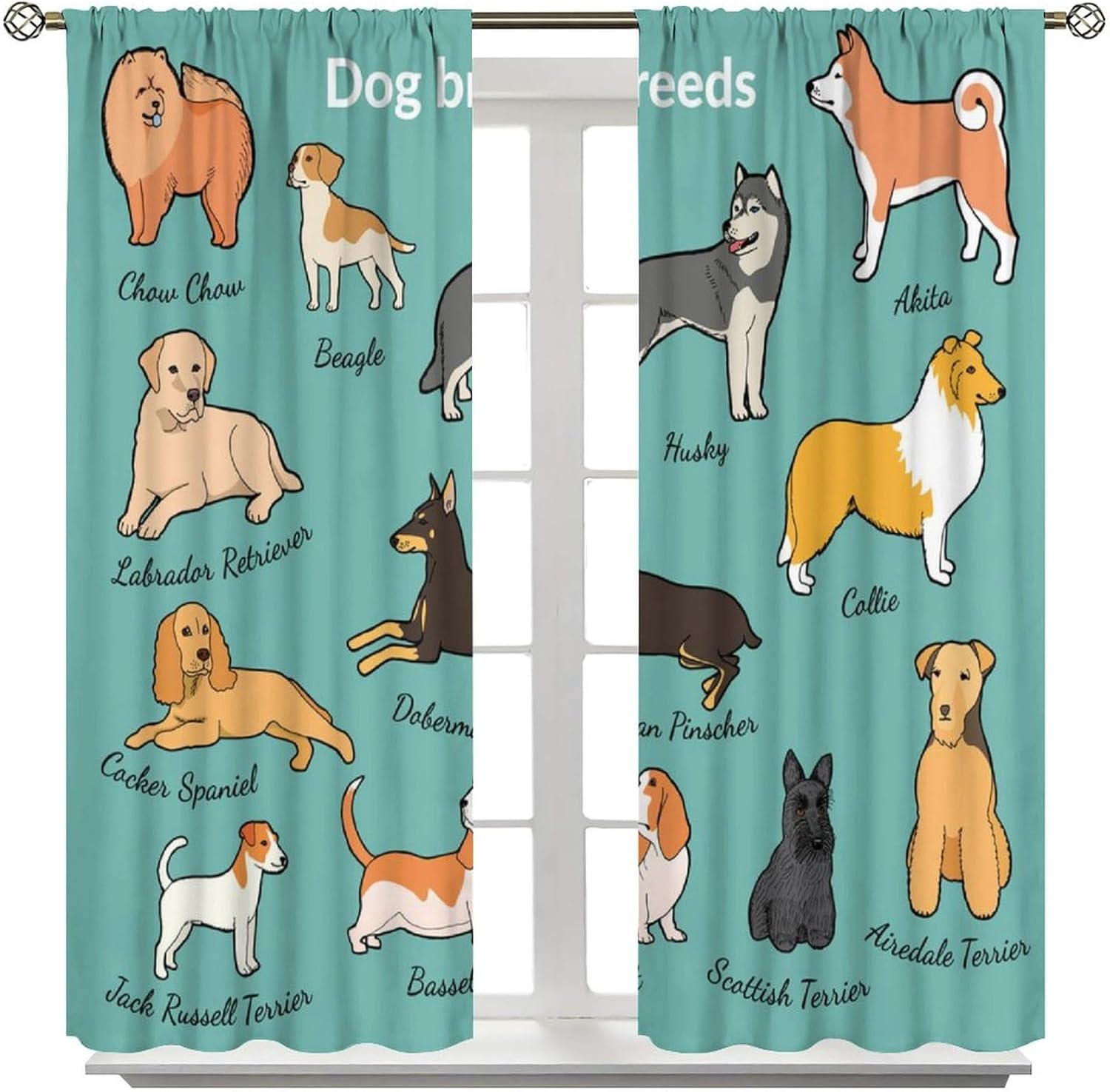 Dog Curtains for Kids Bedroom Decor Cartoon Cute Animals Art Printed Blackout Window Drapes for Living Room Kitchen Decor Fabric Set 2 Panel 42x54 Inch 80% Shading Rate