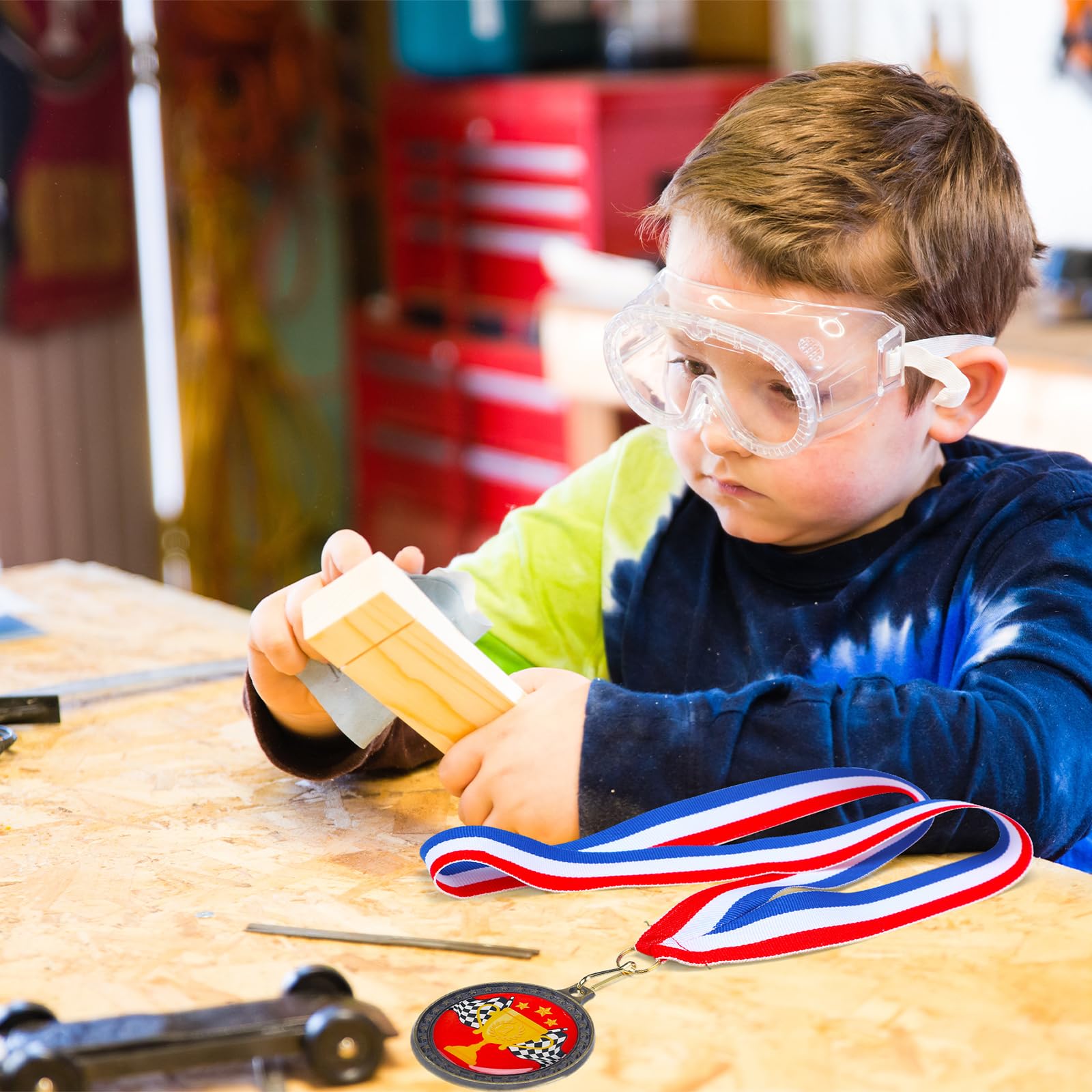 20 Pcs Scout Race Car Derby Award Medals with Neck Ribbon Metal Trophy Award Prizes Winner Medals Car Trophy Scout Winner Champion Trophies Prize Event Tournament Gifts