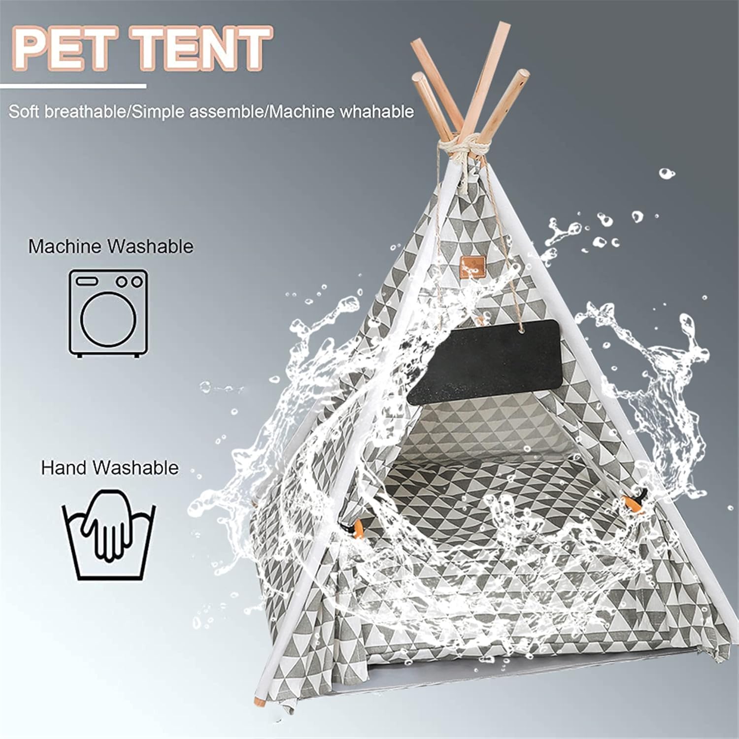 Pet Teepee, Portable Pet Tents for Small Dogs or Cats, Puppy Sweet Bed Washable Dog or Cat Houses with Cushion(Grey2,24in)