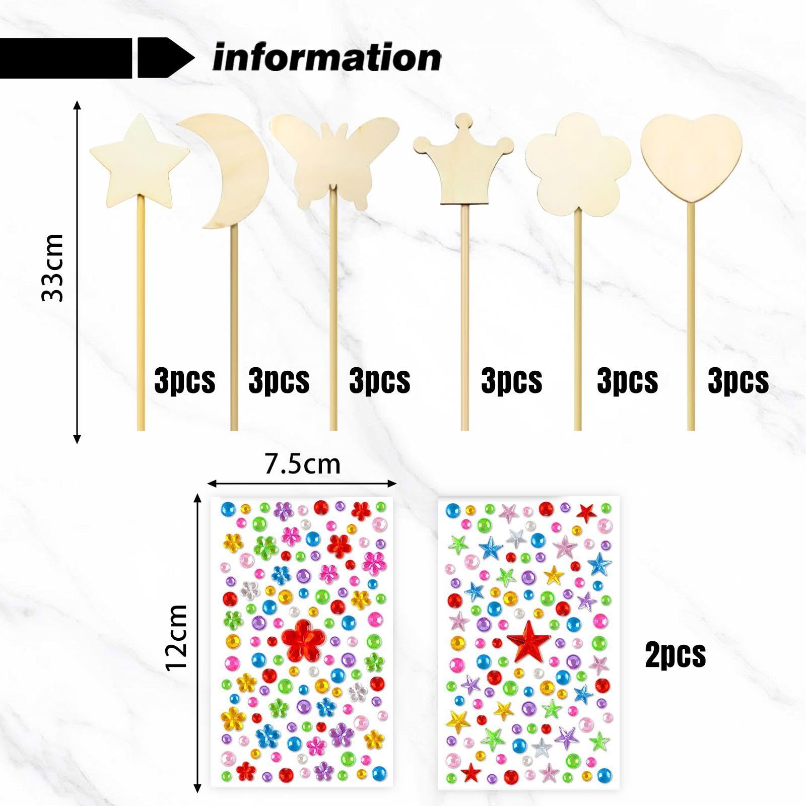 TVSVKWE 18 Pieces Of Wooden Sticks And 2 Pieces Of Rhinestone Stickers, Diy Handmade Materials, Children'S Handmade - Image 2