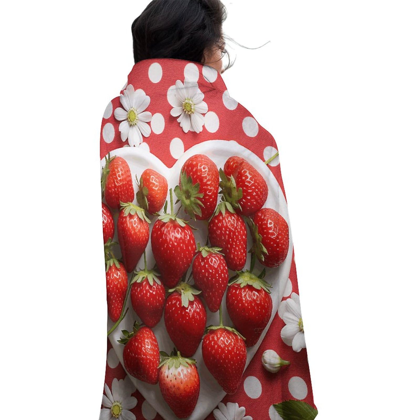 Couverture ronde 150 cm imprimé fraises pour canapé et salon