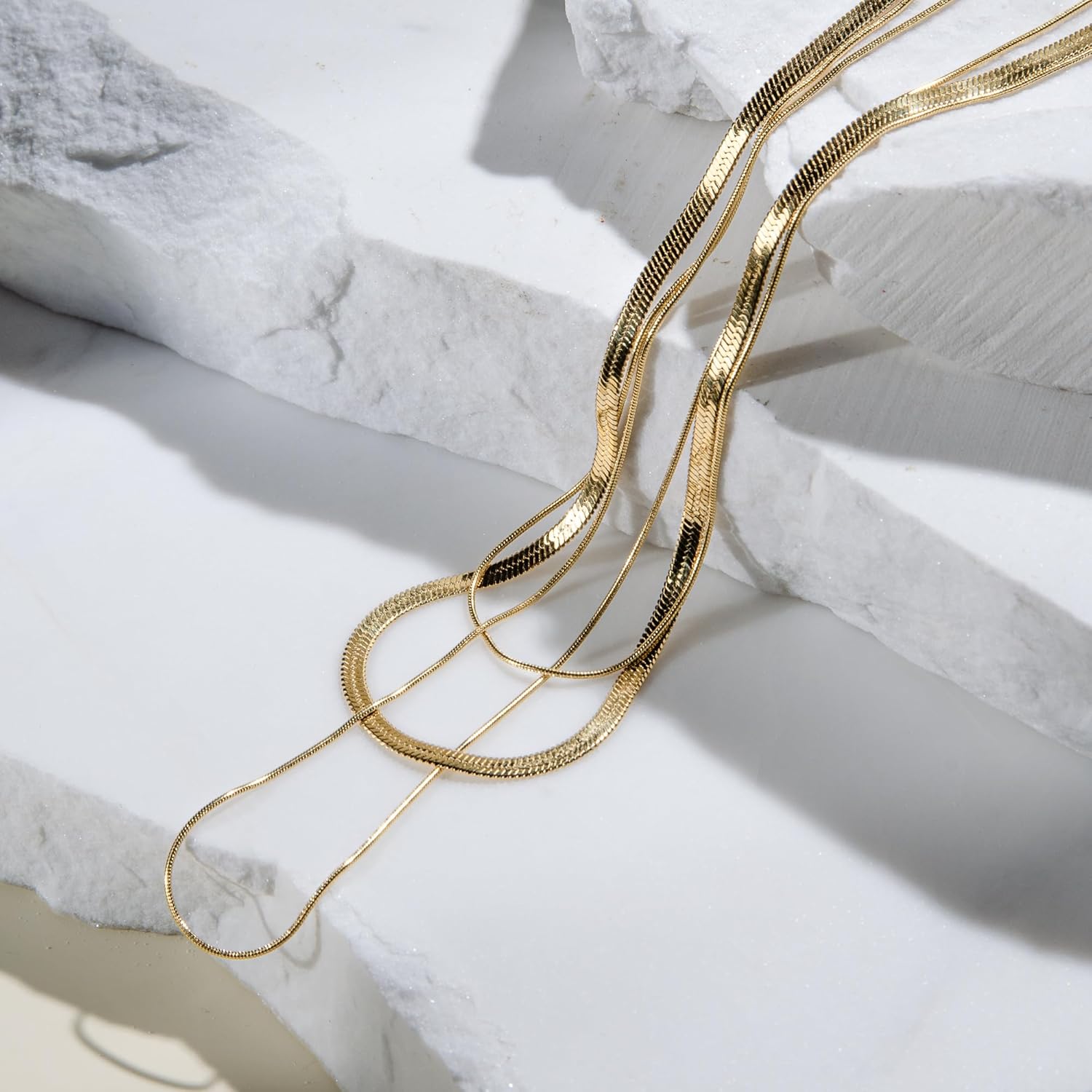 Layered Necklaces | Waterproof 18k Real Gold Plated Jewelry | Non Tarnish | PVD coated | Women's Jewelry | Gold Necklace for Women | Herringbone Necklace for Women | Snake Necklace - Image 2